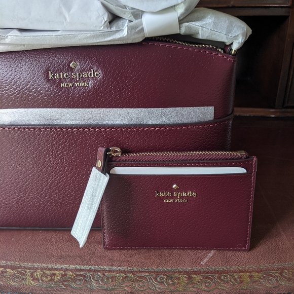 Kate Spade Set Leather Bag + Cardholder Burgundy Red NWT - Picture 4 of 6
